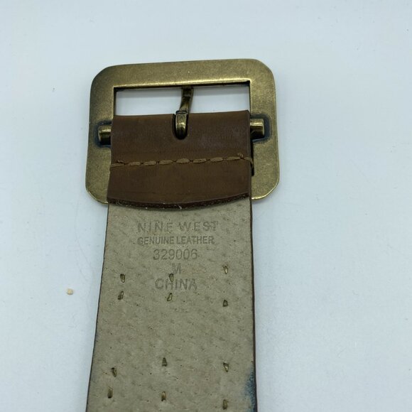 Nine West Tan Brown Genuine Leather Belt w/ Gold Studs Women's Size M 329006 - Picture 6 of 16